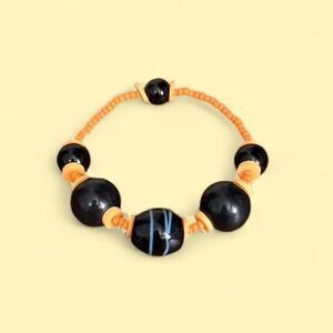 Unique Handmade Black & Orange Beaded Stretchy Bracelet
